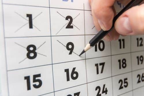 crossing of dates on a calendar